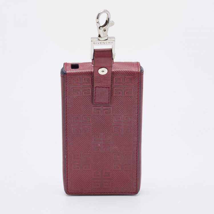 Pre Owned Givenchy Burgundy Monogram Embossed Leather iPod Case
