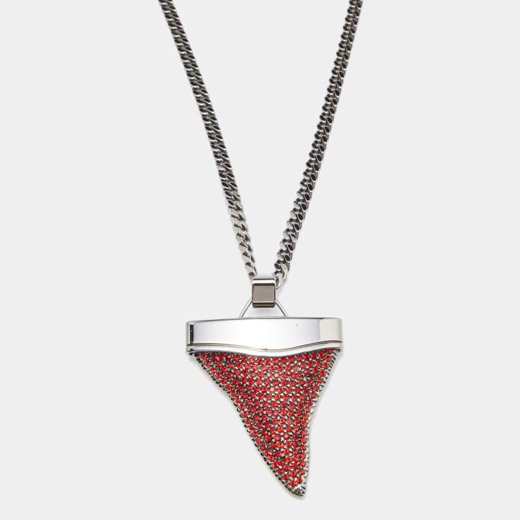 Pre Owned Givenchy  Shark Tooth Crystal Gunmetal Tone Necklace