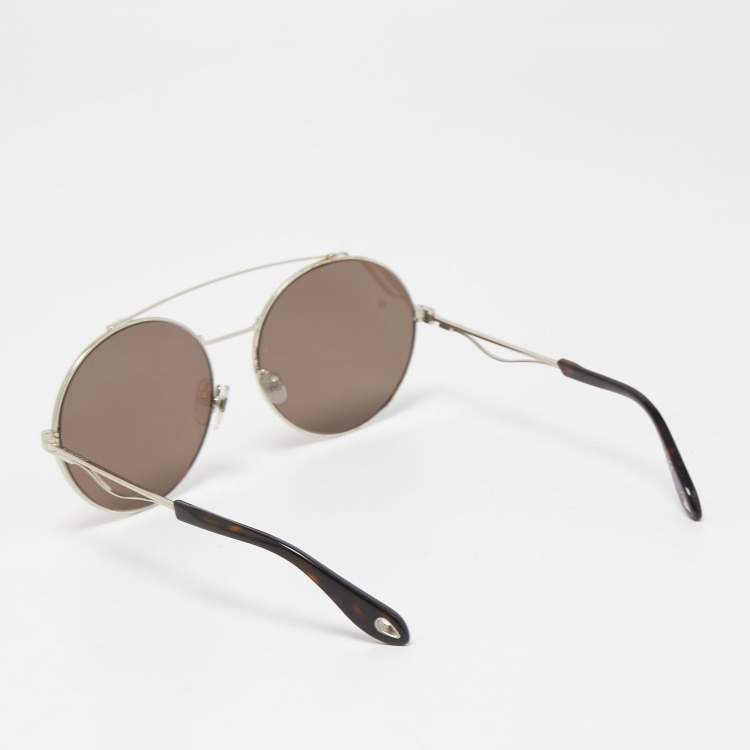 Pre Owned Givenchy Khaki Green Mirrored Round Sunglasses