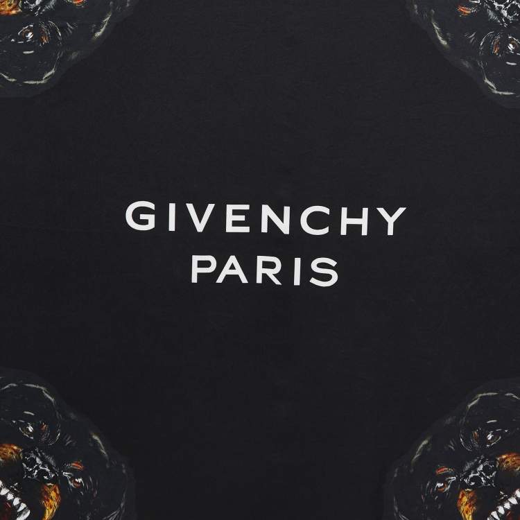 Pre Owned Givenchy Black Rottweiler Printed Silk Square Scarf