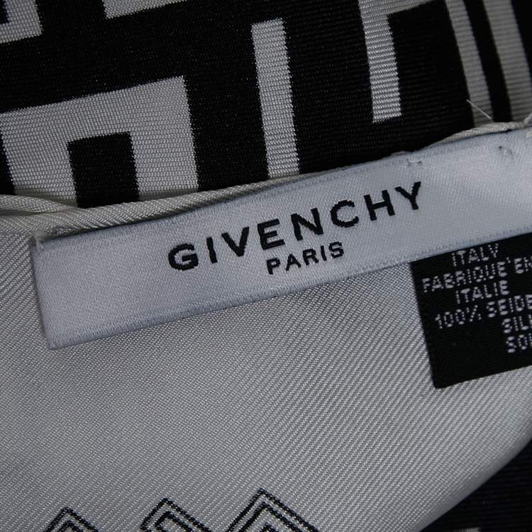 Pre Owned Givenchy Black/White Logo Print Silk Scarf