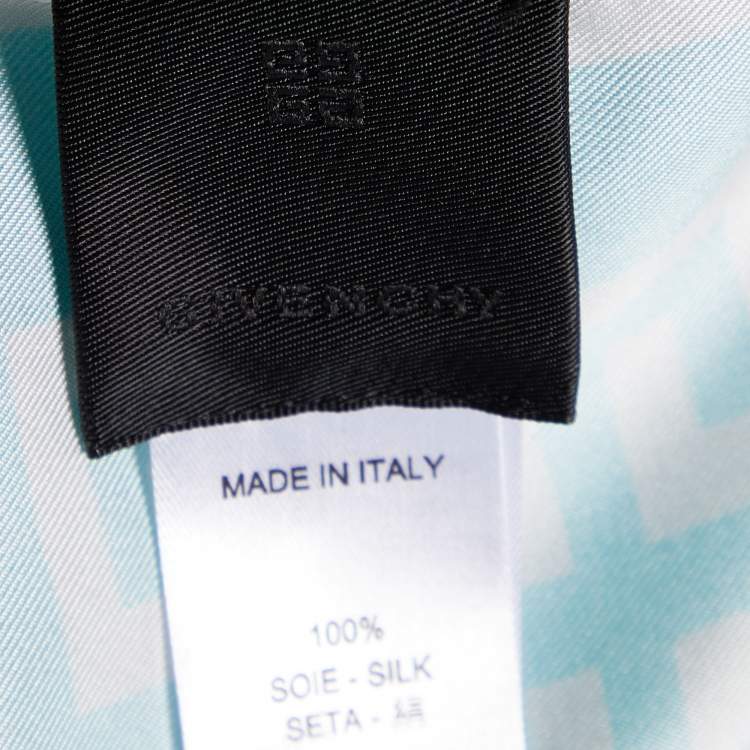 Pre Owned Givenchy Blue Logo Printed Silk Square Scarf