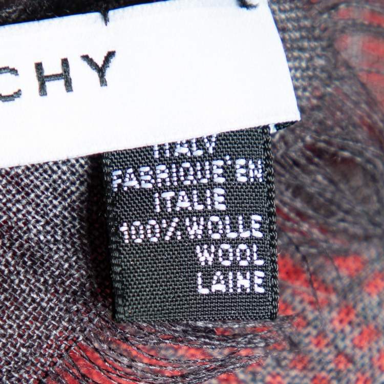 Pre Owned Givenchy Red & Black Doberman & Tartan Printed Wool Scarf