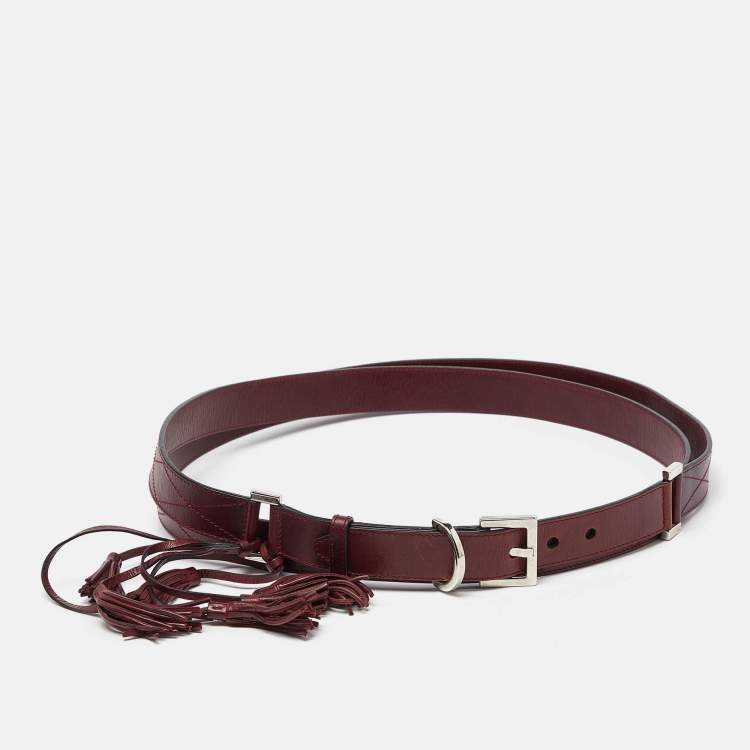 Pre Owned Givenchy Burgundy Leather Tassel Double Wrap Buckle Belt 195CM
