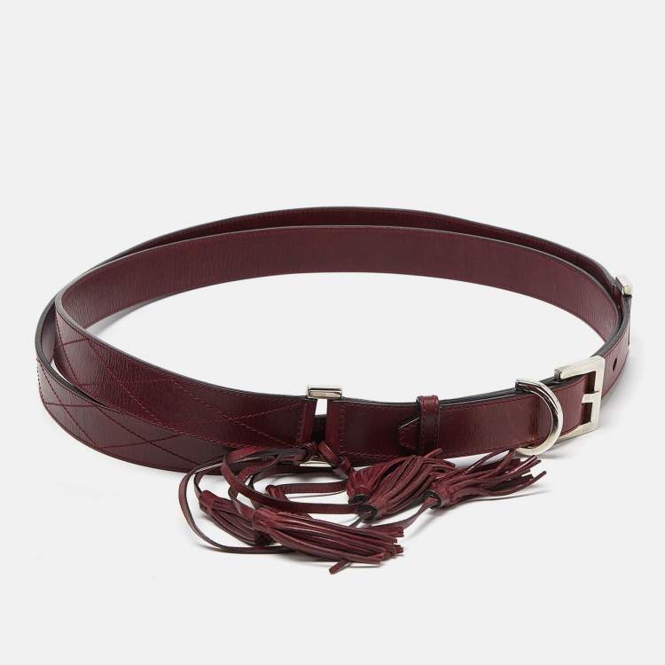Pre Owned Givenchy Burgundy Leather Tassel Double Wrap Buckle Belt 195CM