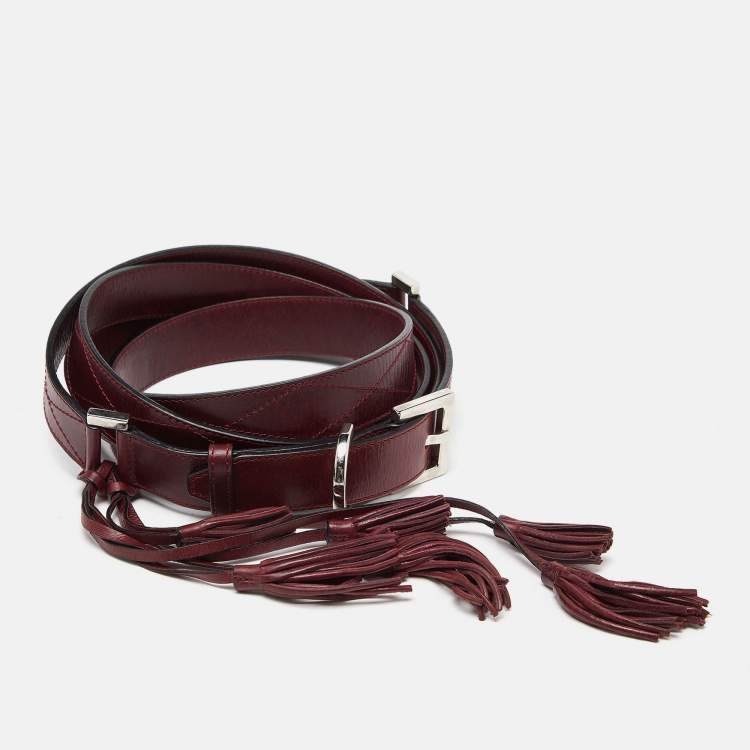 Pre Owned Givenchy Burgundy Leather Tassel Double Wrap Buckle Belt 195CM