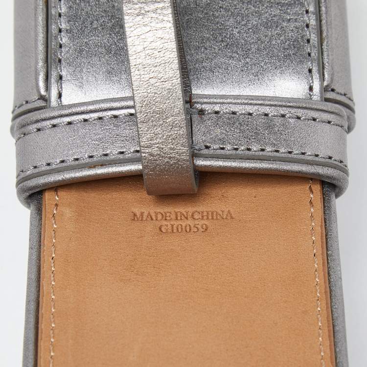 Pre Owned Givenchy Metallic Grey Leather Wide Waist Belt S