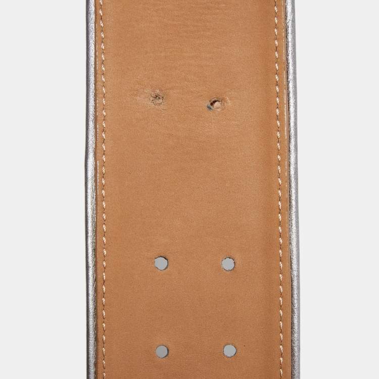 Pre Owned Givenchy Metallic Grey Leather Wide Waist Belt S