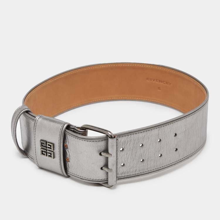 Pre Owned Givenchy Metallic Grey Leather Wide Waist Belt S