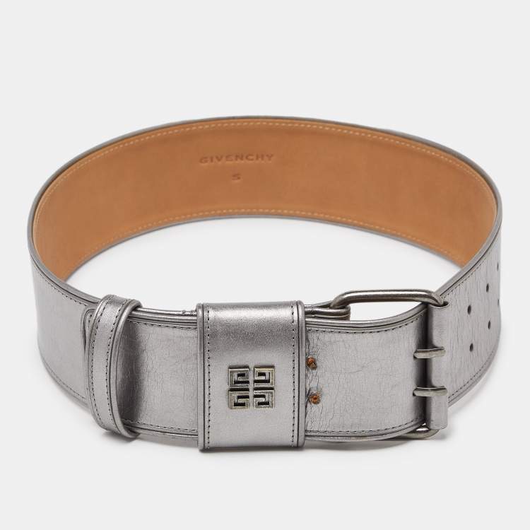 Pre Owned Givenchy Metallic Grey Leather Wide Waist Belt S