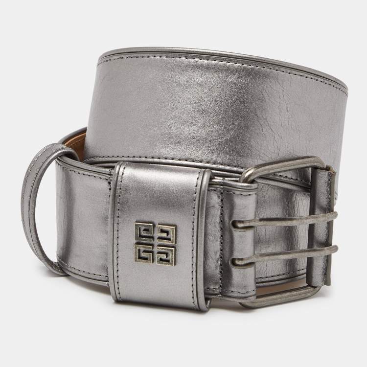 Pre Owned Givenchy Metallic Grey Leather Wide Waist Belt S