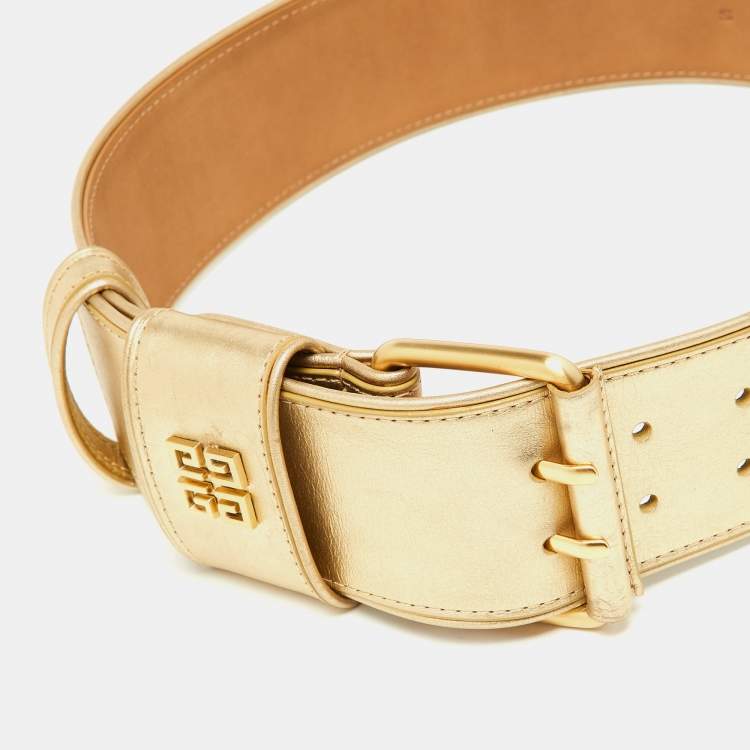 Pre Owned Givenchy Metallic Gold Leather Wide Waist Belt S