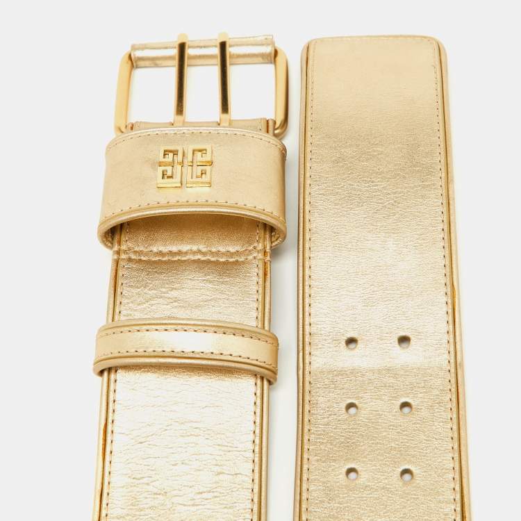 Pre Owned Givenchy Metallic Gold Leather Wide Waist Belt S