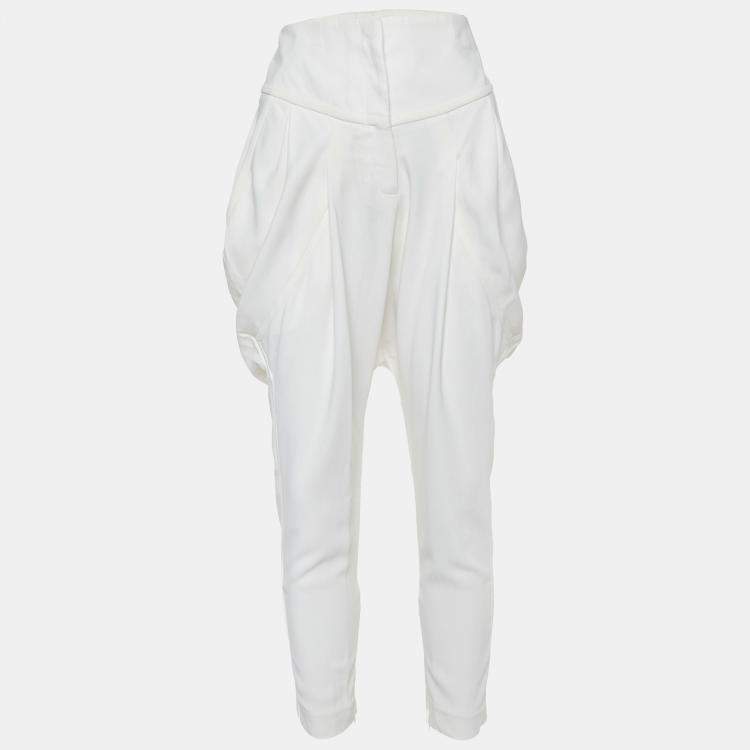Pre Owned Givenchy Off-White Crepe High Waist Tapered Leg Pants M