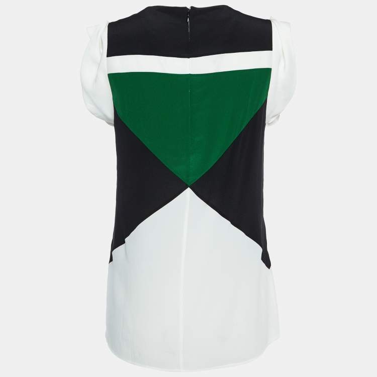 Pre Owned Givenchy Multicolor Colorblock Silk Cap Sleeves Top M