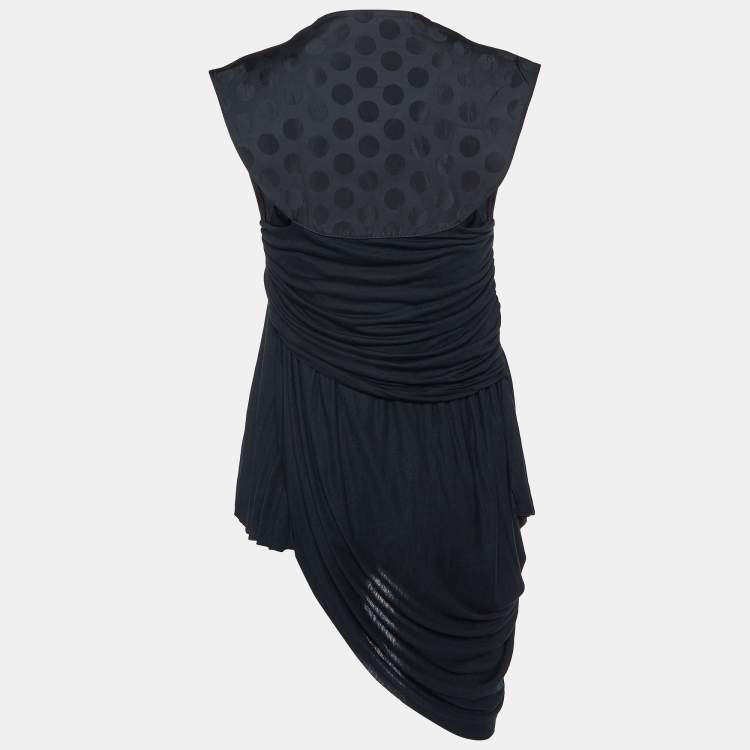 Pre Owned Givenchy Black Jersey and Silk Grommet Detail Asymmetric Top S