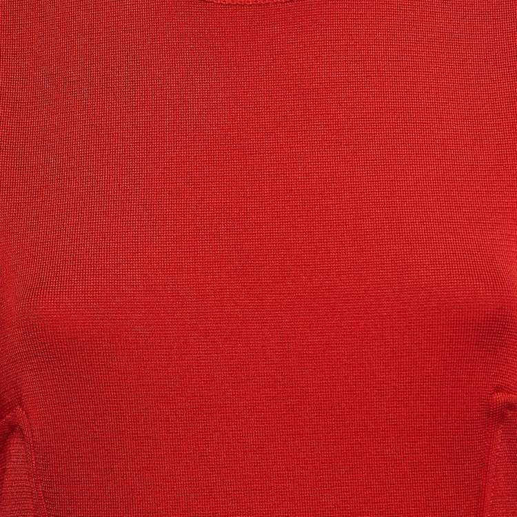 Pre Owned Givenchy Red Stretch knit Flared Midi Dress M