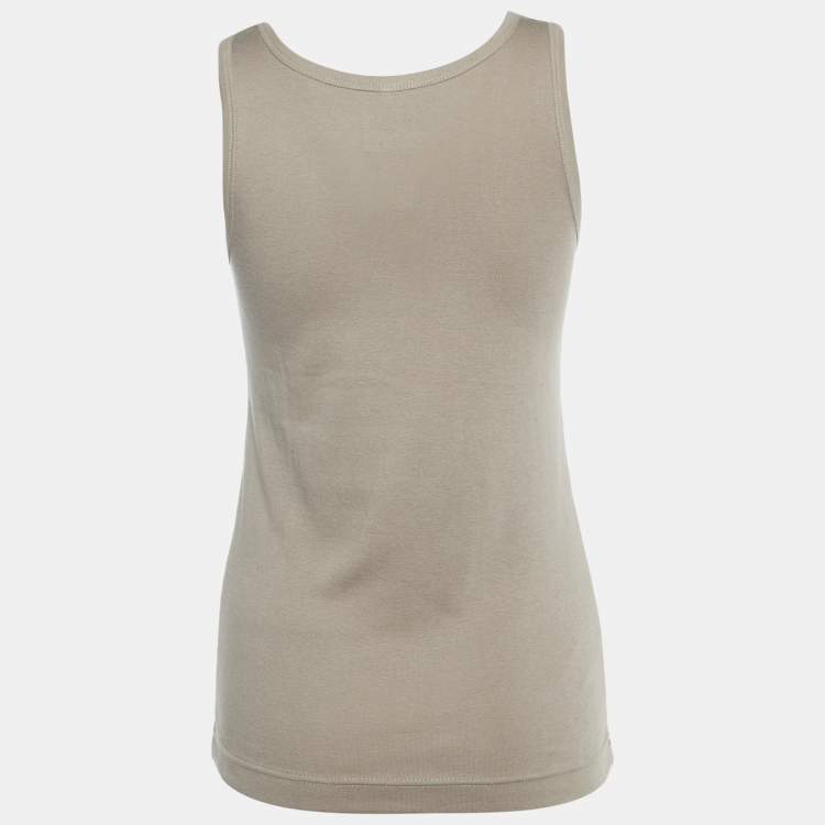 Pre Owned Givenchy Greige Cotton Ruffled Detail Tank Top S