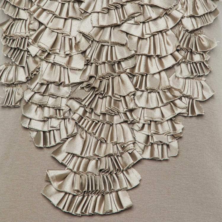 Pre Owned Givenchy Greige Cotton Ruffled Detail Tank Top S