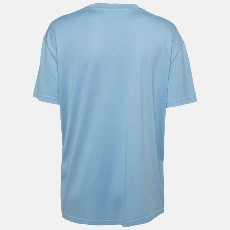 Pre Owned Givenchy Blue Signature Embroidered Cotton T-Shirt XS