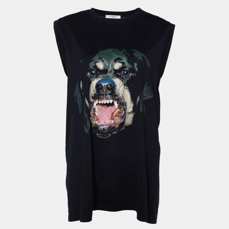 Pre Owned Givenchy Black Rottweiler Print Cotton Knit Sleeveless Tank Top L
