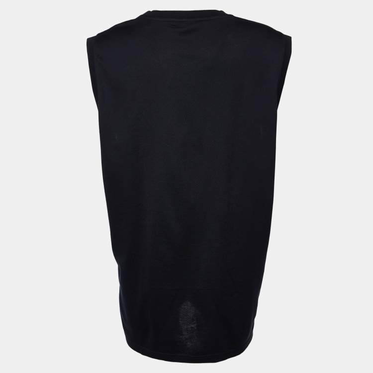 Pre Owned Givenchy Black Rottweiler Print Cotton Knit Sleeveless Tank Top L
