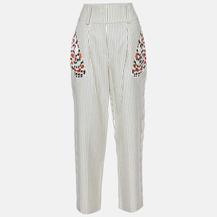 Pre Owned Givenchy Cream Printed Cotton & Wool Trousers M