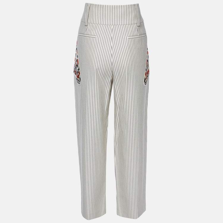 Pre Owned Givenchy Cream Printed Cotton & Wool Trousers M