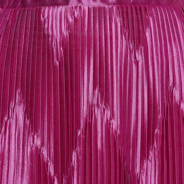 Pre Owned Givenchy Pink Zig-Zag Plisse Satin Midi Skirt M
