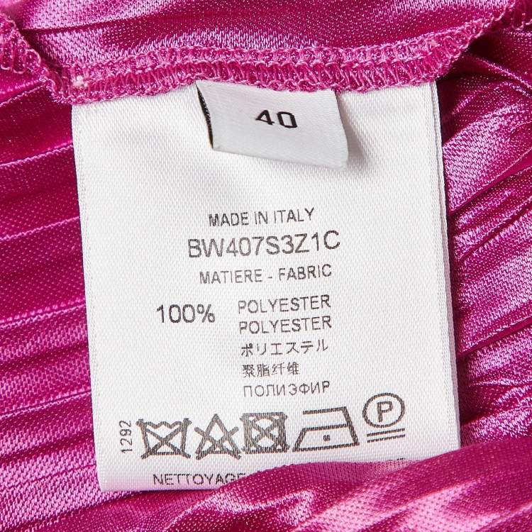 Pre Owned Givenchy Pink Zig-Zag Plisse Satin Midi Skirt M