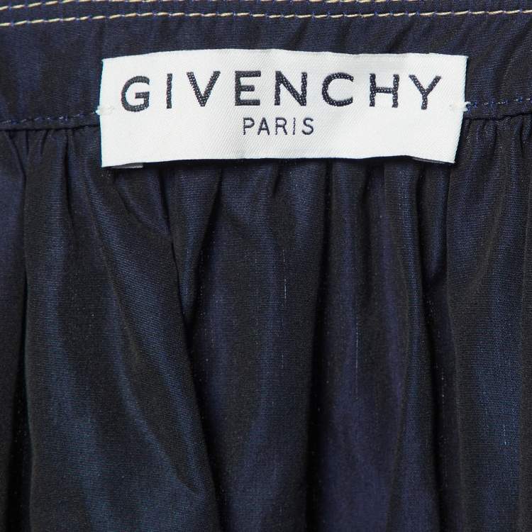 Pre Owned Givenchy Navy Blue Cotton Detailed Hook & Button Blouse L