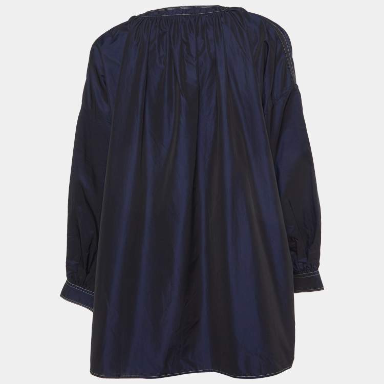 Pre Owned Givenchy Navy Blue Cotton Detailed Hook & Button Blouse L