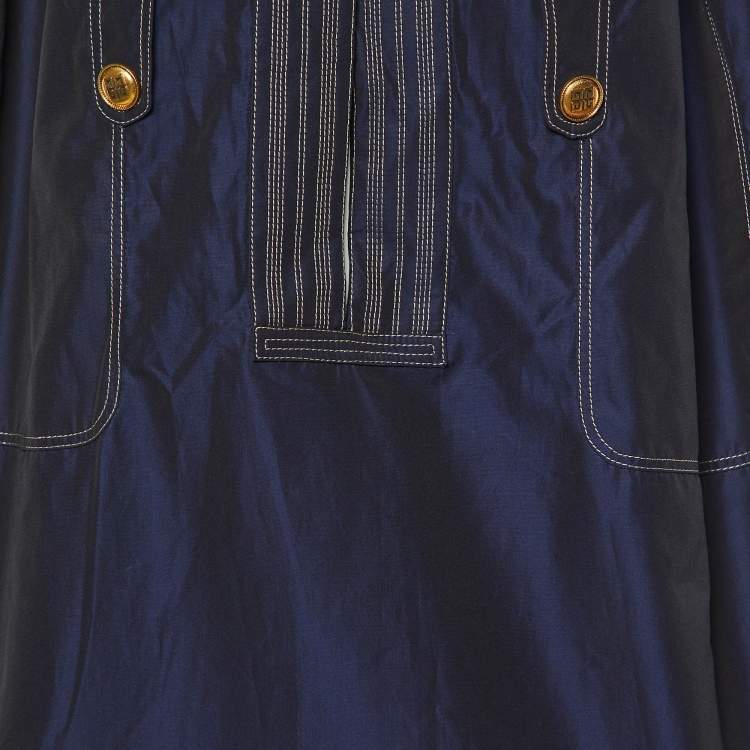 Pre Owned Givenchy Navy Blue Cotton Detailed Hook & Button Blouse L