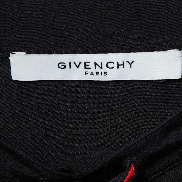 Pre Owned Givenchy Black Floral Printed Crepe Tie-Neck Blouse M