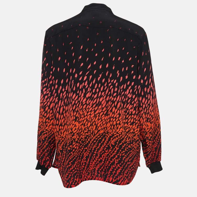 Pre Owned Givenchy Black Floral Printed Crepe Tie-Neck Blouse M