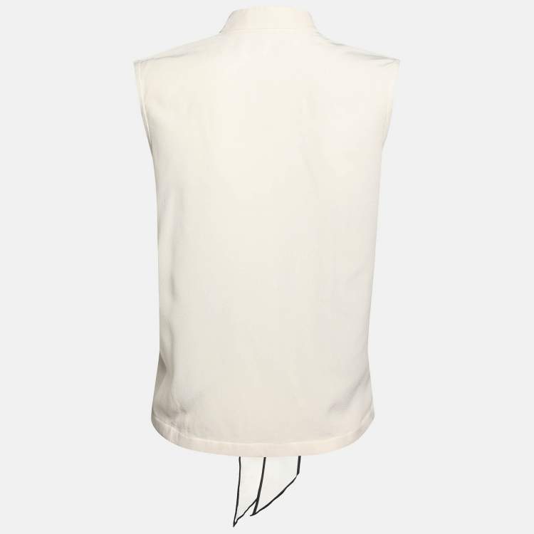 Pre Owned Givenchy Cream Silk Logo Scarf Detail Top S