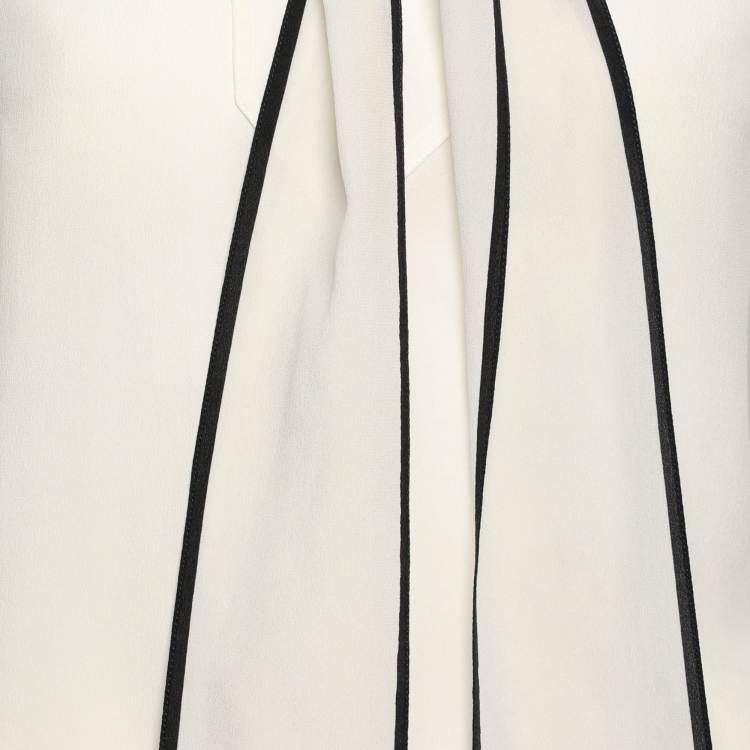 Pre Owned Givenchy Cream Silk Logo Scarf Detail Top S