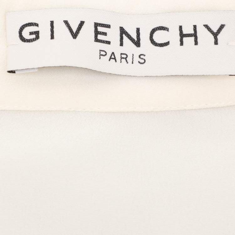 Pre Owned Givenchy Cream Silk Logo Scarf Detail Top S
