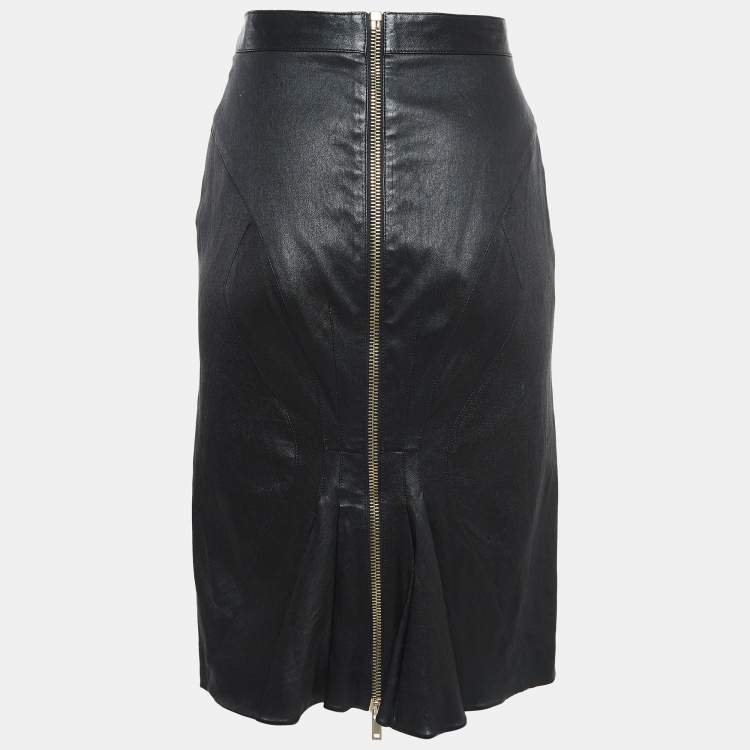 Pre Owned Givenchy Black Leather Zip-Up Skirt L