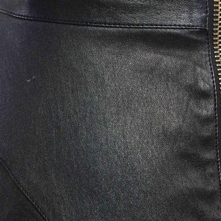Pre Owned Givenchy Black Leather Zip-Up Skirt L