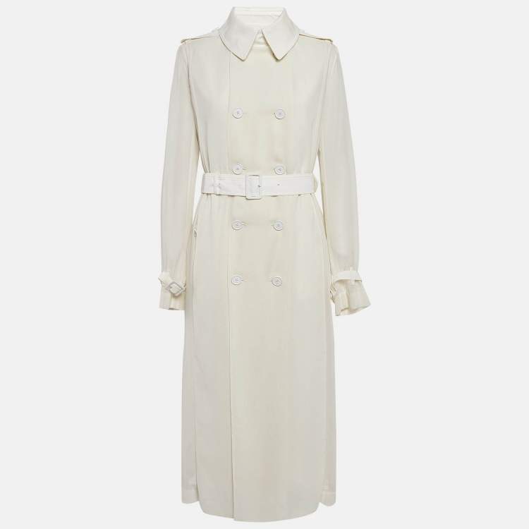 Pre Owned Givenchy White Gabardine and Chiffon Layered Trench Coat L