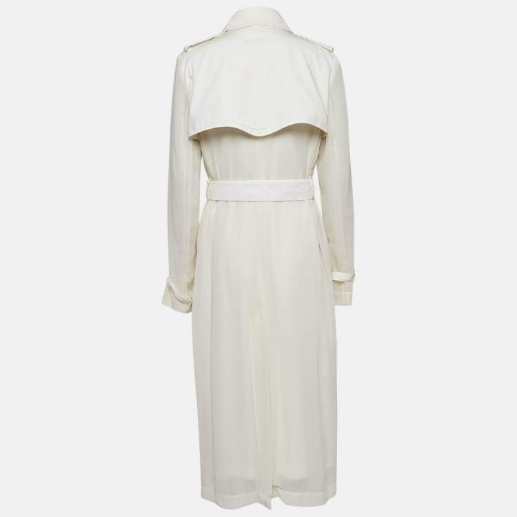 Pre Owned Givenchy White Gabardine and Chiffon Layered Trench Coat L