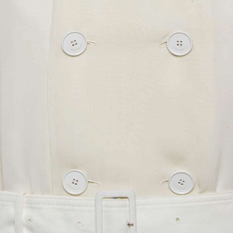 Pre Owned Givenchy White Gabardine and Chiffon Layered Trench Coat L