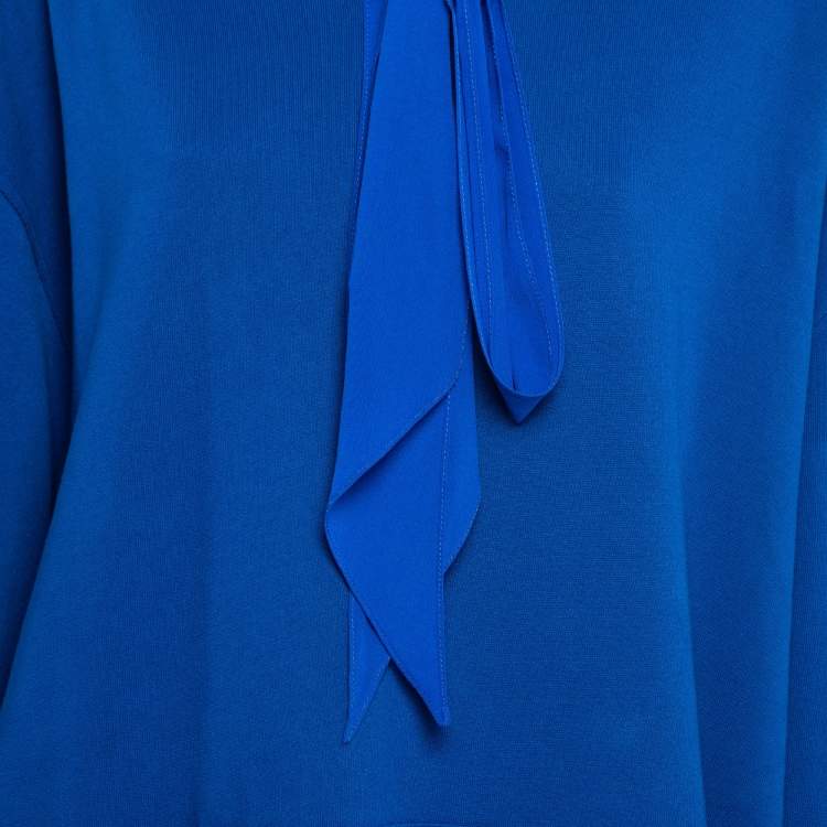 Pre Owned Givenchy Blue Cotton Fleece and Silk Ribbons Hoodie Dress S