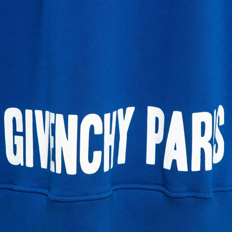 Pre Owned Givenchy Blue Cotton Fleece and Silk Ribbons Hoodie Dress S