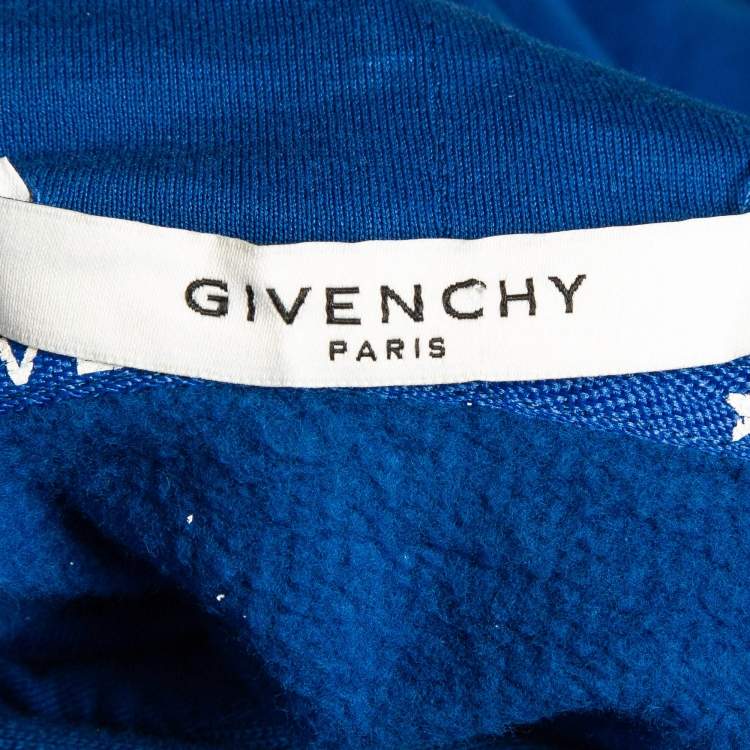 Pre Owned Givenchy Blue Cotton Fleece and Silk Ribbons Hoodie Dress S