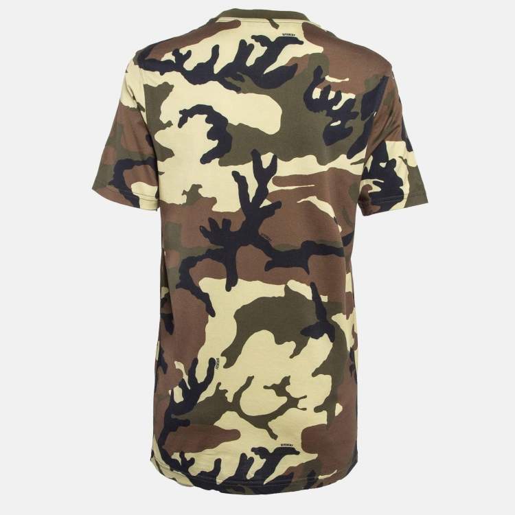Pre Owned Givenchy Green Camouflage Print Leather Applique Jersey T-Shirt XS