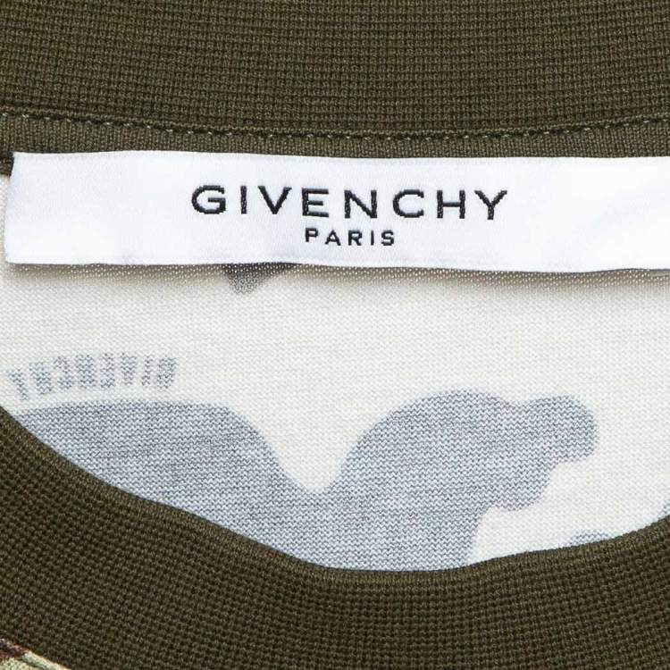Pre Owned Givenchy Green Camouflage Print Leather Applique Jersey T-Shirt XS