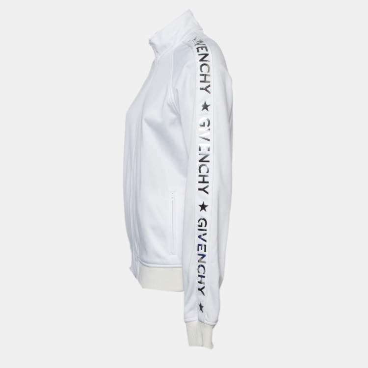 Givenchy White Metallic Logo Print Jersey Jacket L Givenchy