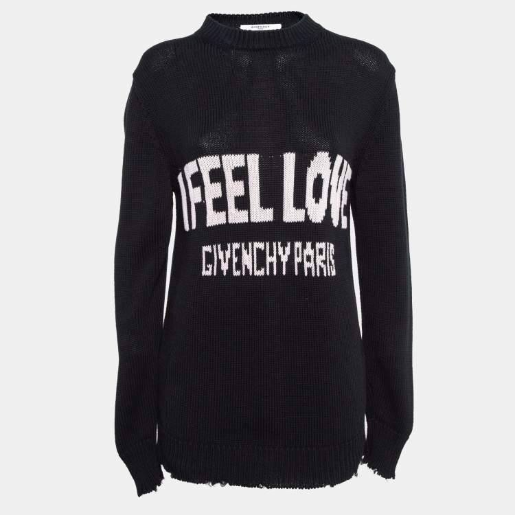 Givenchy Black Logo Intarsia Rib Knit Distressed Sleeve Sweater S Givenchy TLC